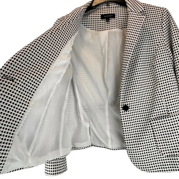 Talbots Checkered Gingham Blazer Suit Coat Jacket Mid-Weight Black White Sz L - Picture 9 of 11